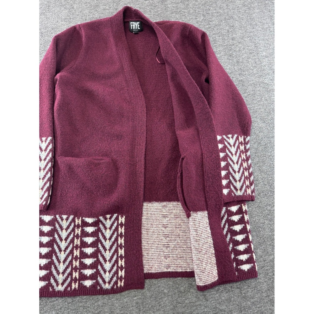 Frye Womens Burgundy Southwestern Geometric Open Front Cardigan Sweater Medium - Picture 6 of 9